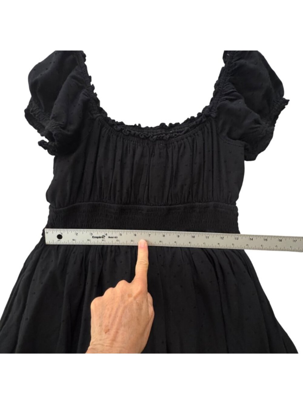 Hollister Women's Smocked Romper Size L Black Peasant Waist Puff Sleeve Lined - Picture 10 of 14